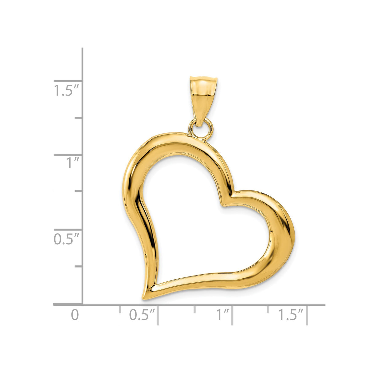 14k Yellow Gold Open Heart Pendant, Asymmetrical Polished Heart Charm for Women