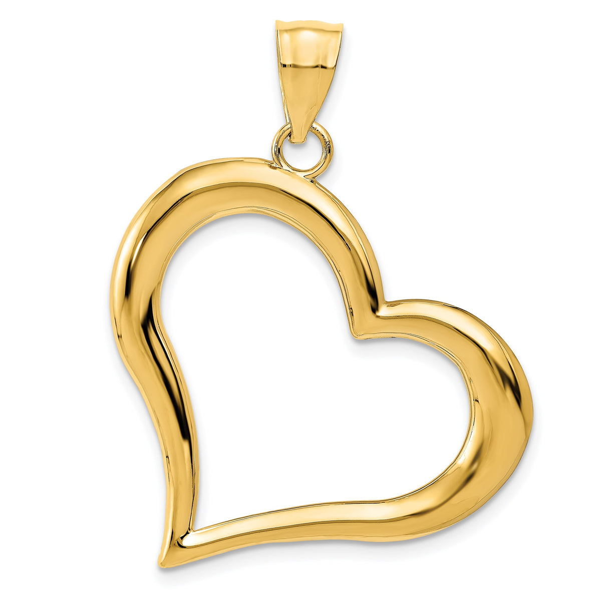 14k Yellow Gold Open Heart Pendant, Asymmetrical Polished Heart Charm for Women