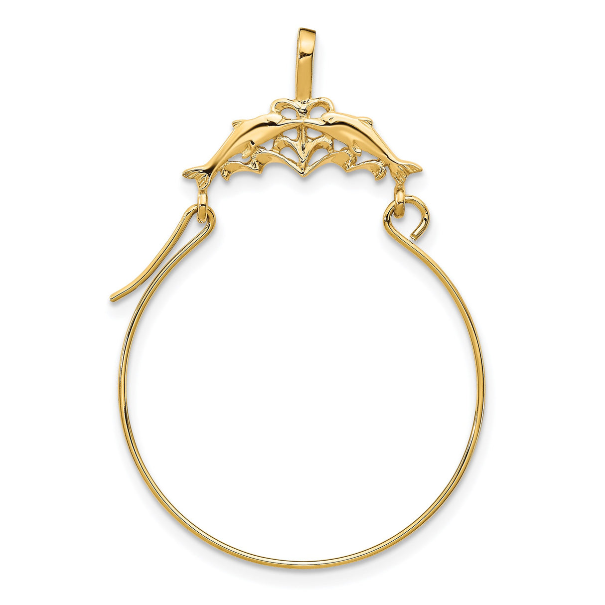 14k Yellow Gold Dolphin Hoop Earrings with Two Dolphins Forming Arch, Nautical Sea Life Theme