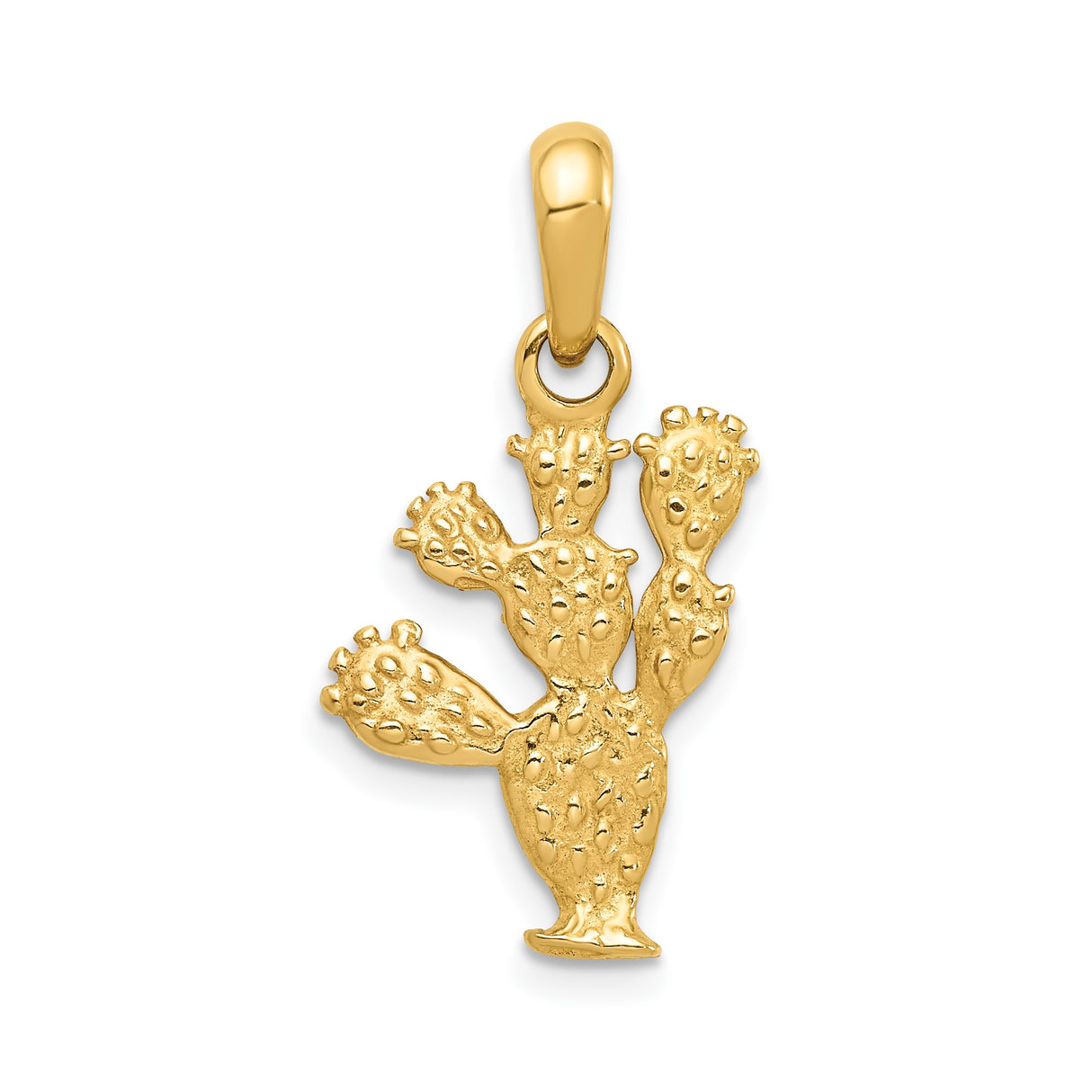 14k Yellow Gold Cactus Charm Pendant, Textured Prickly Pear Design, Southwest Boho Jewelry