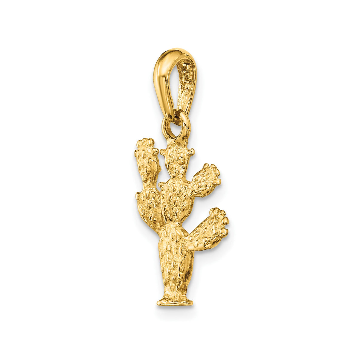 14k Yellow Gold Cactus Charm Pendant, Textured Prickly Pear Design, Southwest Boho Jewelry