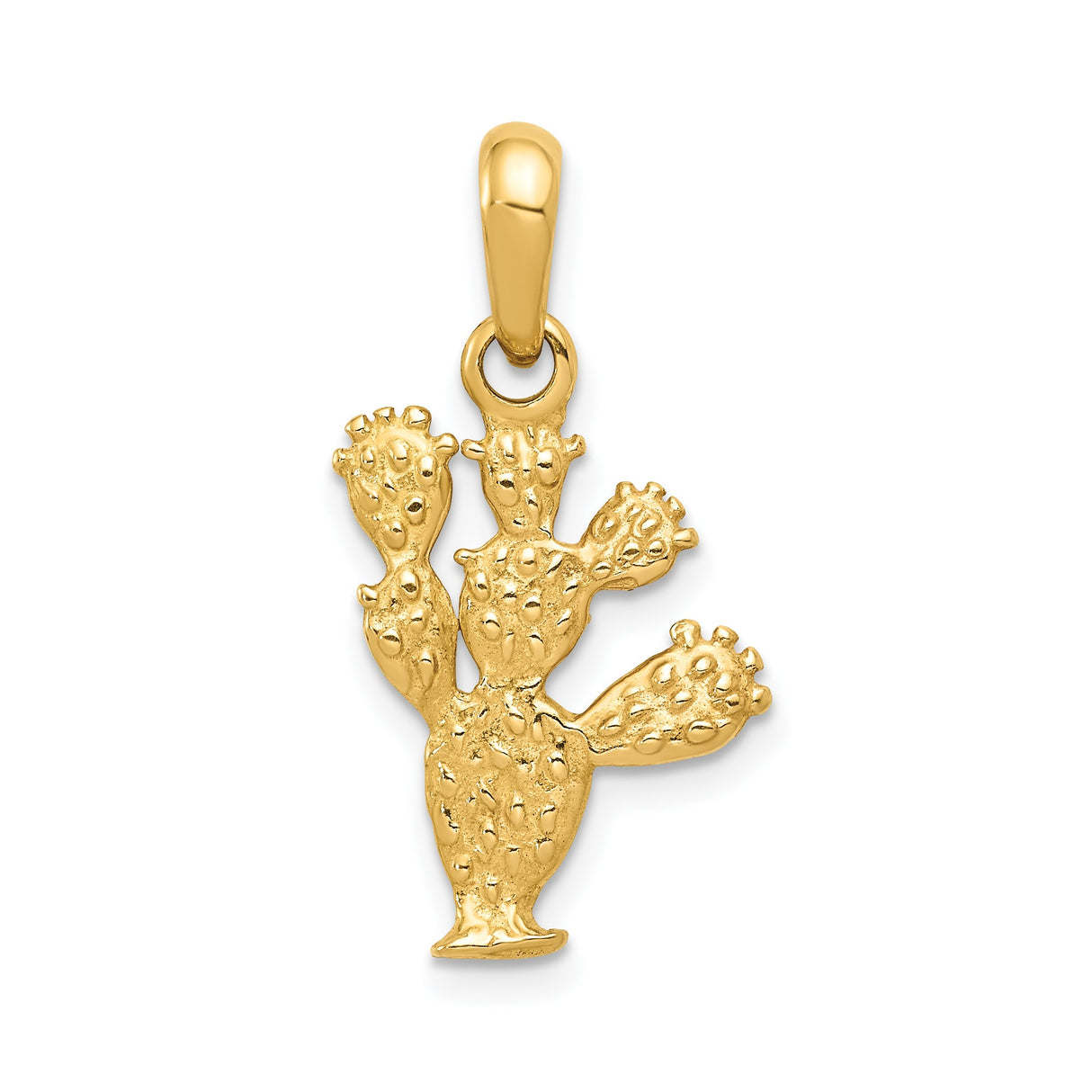 14k Yellow Gold Cactus Charm Pendant, Textured Prickly Pear Design, Southwest Boho Jewelry