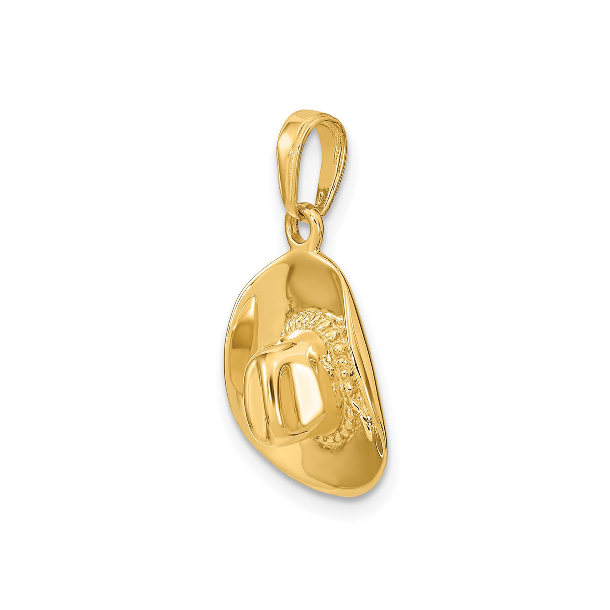 14k Yellow Gold Cowboy Hat Pendant with Rope Design, 3D Western Charm