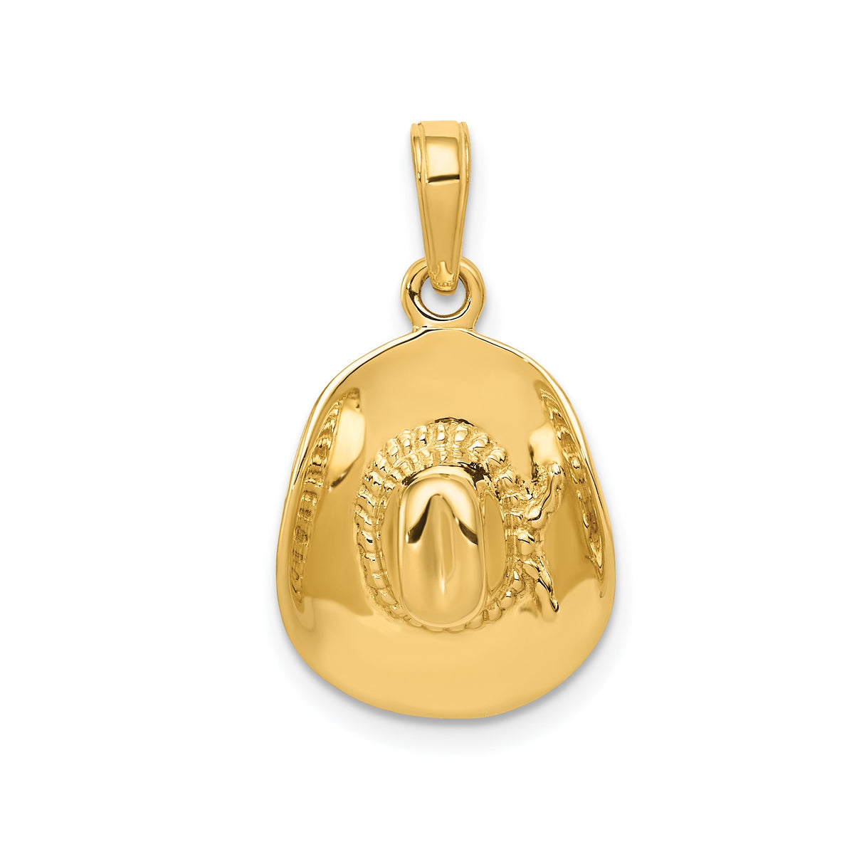 14k Yellow Gold Cowboy Hat Pendant with Rope Design, 3D Western Charm