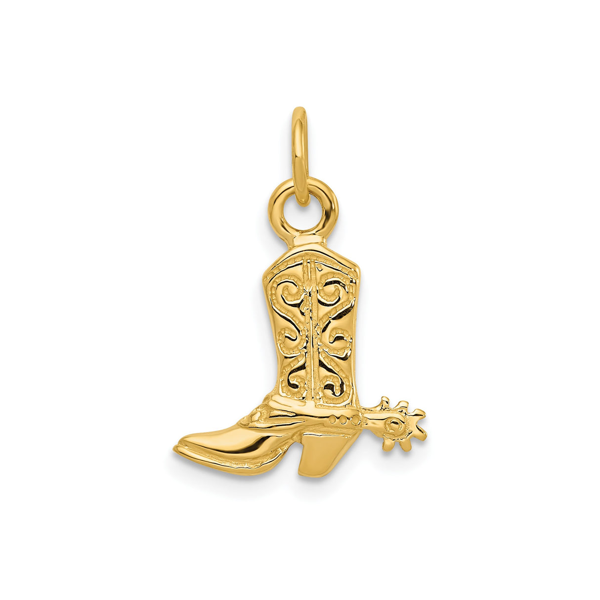 14k Yellow Gold Cowboy Boot Charm Pendant with Spur Detail, Western Cowgirl Style