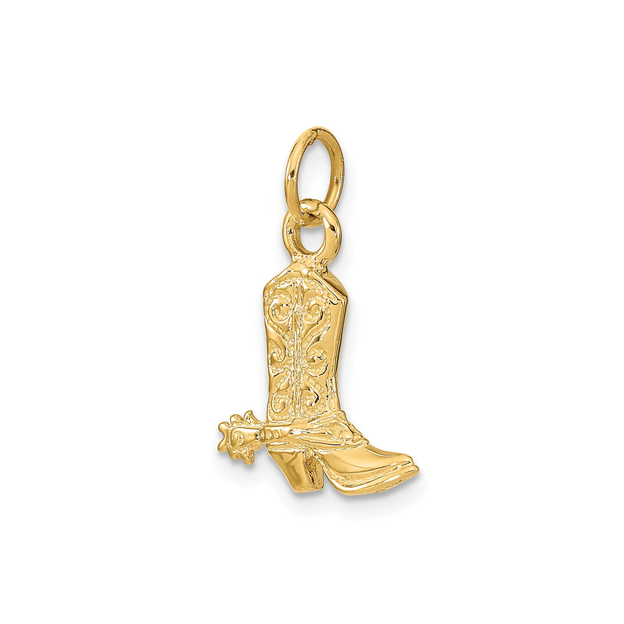 14k Yellow Gold Cowboy Boot Charm Pendant with Spur Detail, Western Cowgirl Style