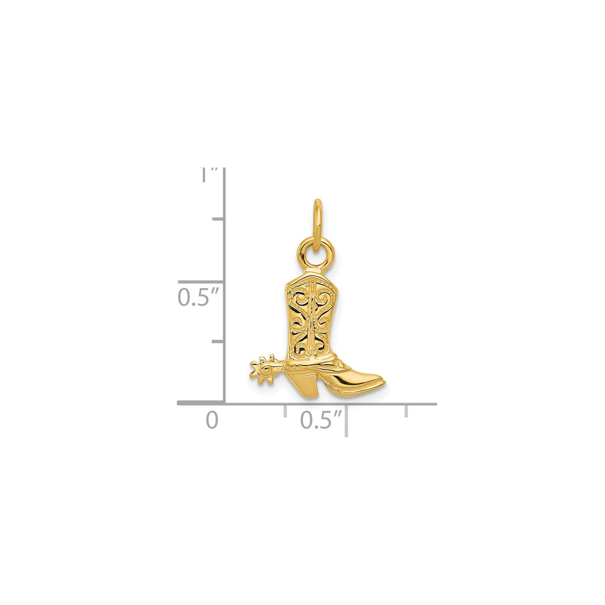 14k Yellow Gold Cowboy Boot Charm Pendant with Spur Detail, Western Cowgirl Style