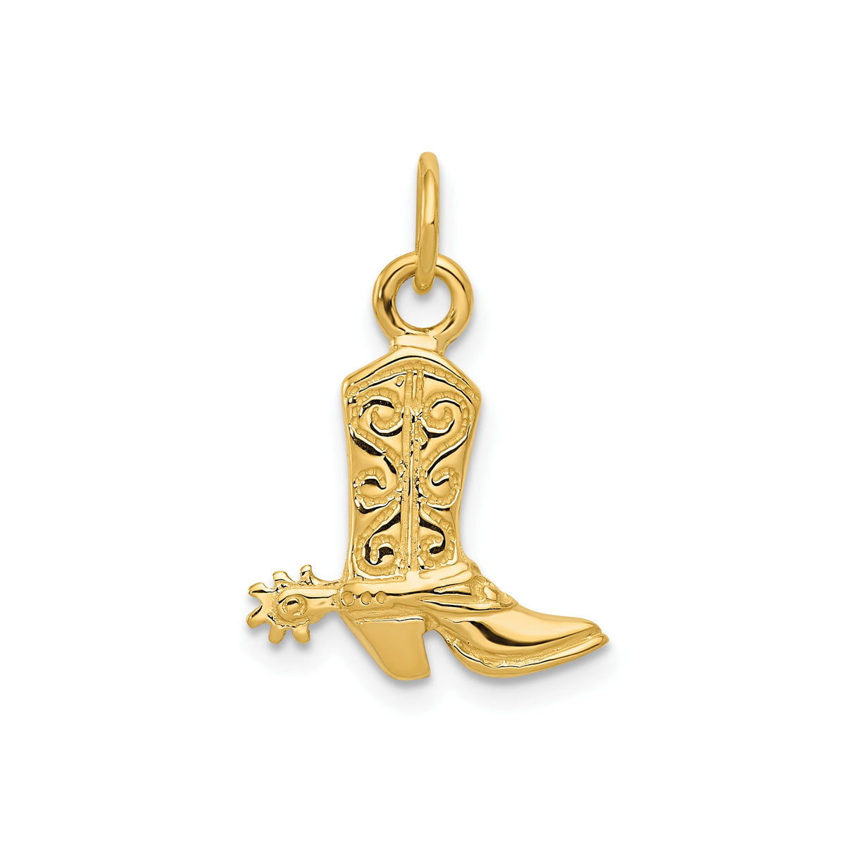 14k Yellow Gold Cowboy Boot Charm Pendant with Spur Detail, Western Cowgirl Style