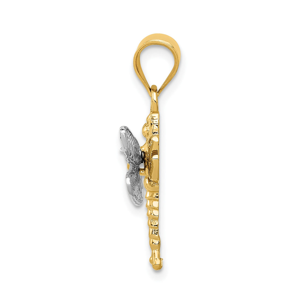 14k Two-Tone Gold Dragonfly Pendant with White Gold Wings and Polished Yellow Gold Body