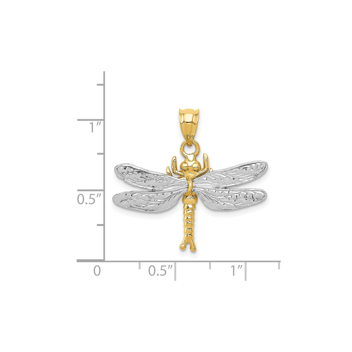 14k Two-Tone Gold Dragonfly Pendant with White Gold Wings and Polished Yellow Gold Body