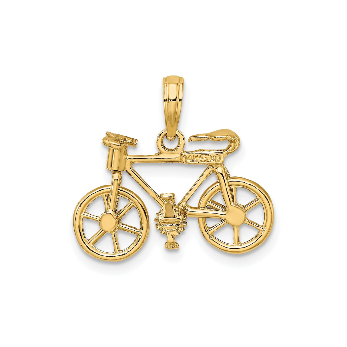 14k Yellow Gold Bicycle Pendant with Detailed Road Bike Design for Women or Unisex