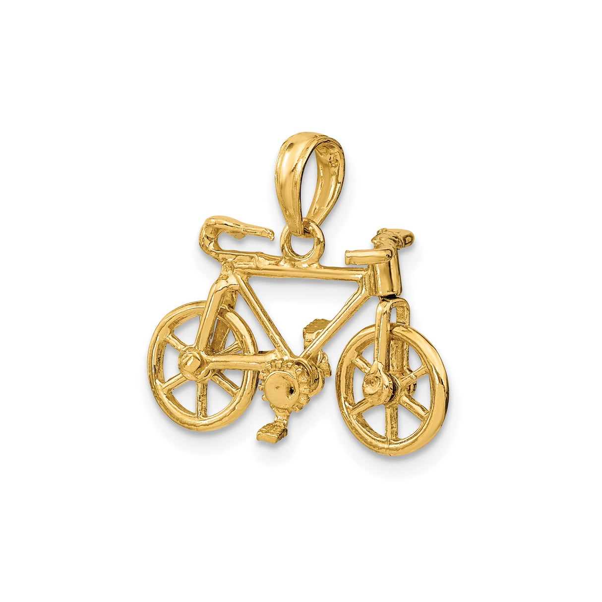 14k Yellow Gold Bicycle Pendant with Detailed Road Bike Design for Women or Unisex