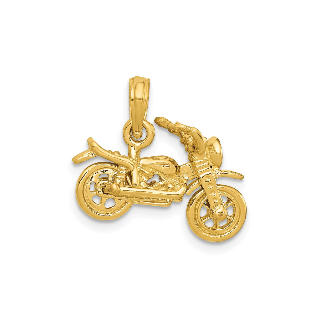 14k Yellow Gold Motorcycle Pendant, Detailed 3D Bike Charm, Biker Jewelry for Men or Unisex