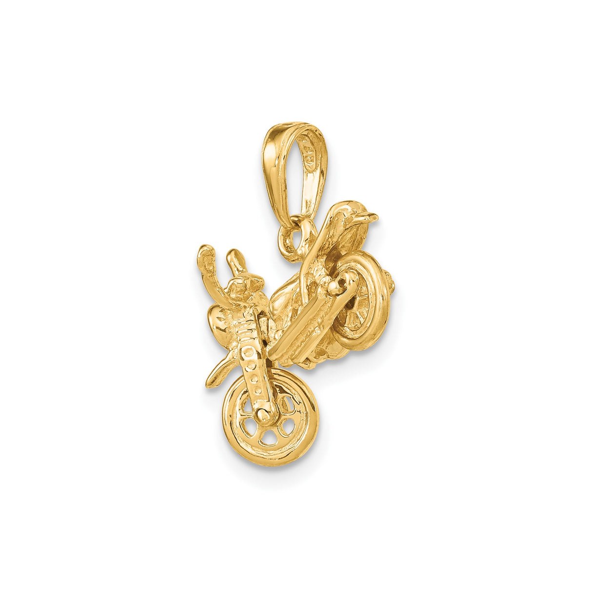14k Yellow Gold Motorcycle Pendant, Detailed 3D Bike Charm, Biker Jewelry for Men or Unisex