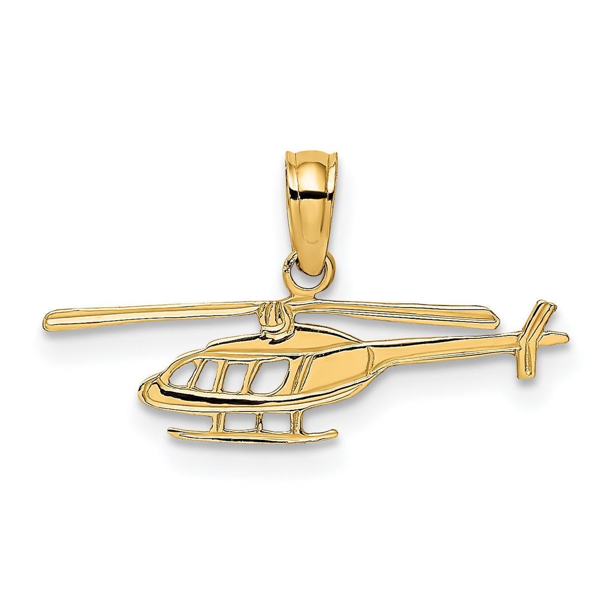 14k Yellow Gold Helicopter Pendant with Open Design, Aviation Charm for Men or Women