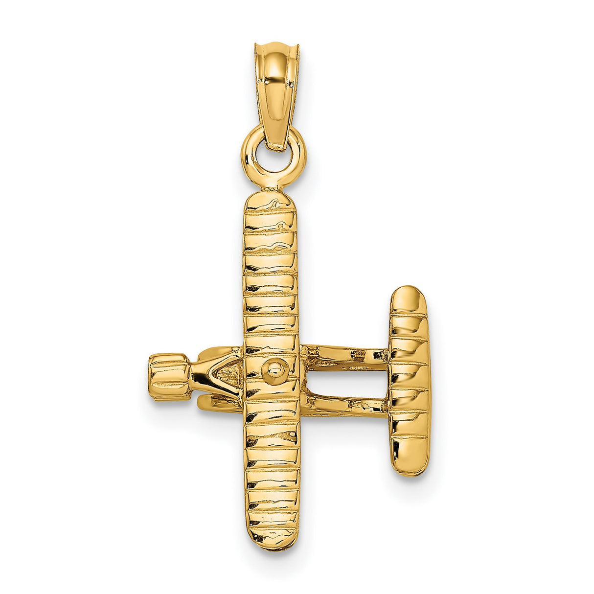 14k Yellow Gold Airplane Pendant, Vintage Biplane Charm, Travel and Aviation Theme Jewelry
