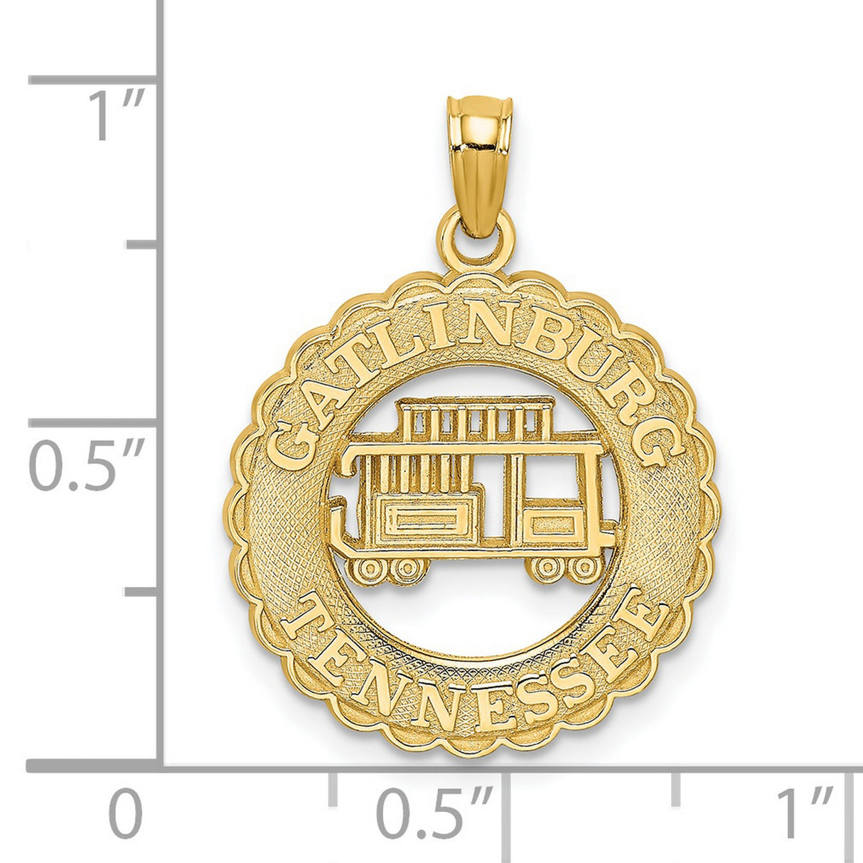 14k Yellow Gold Pendant with Gatlinburg Tennessee Trolley Car Design, Travel Souvenir Jewelry