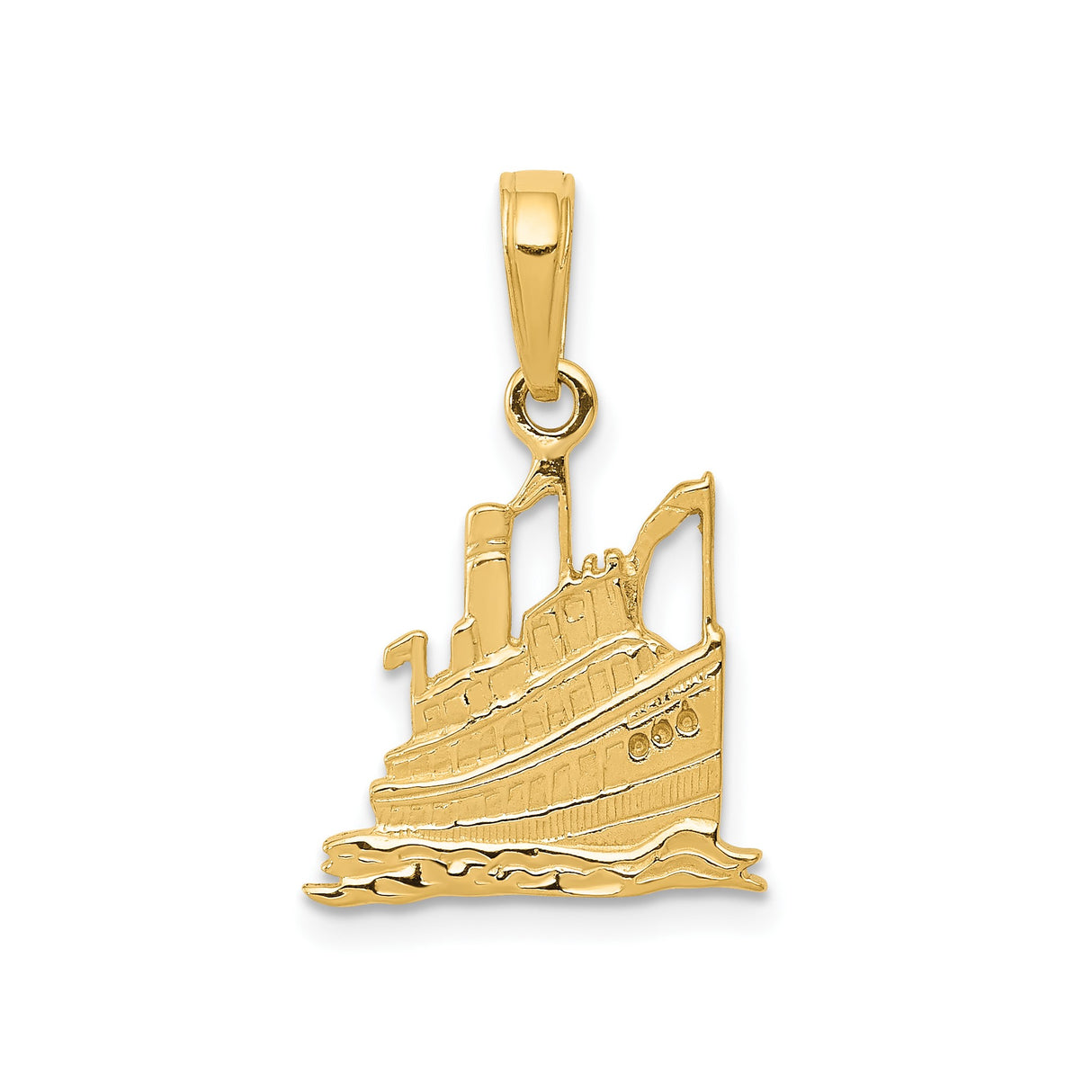 14k Yellow Gold Steamboat Ship Pendant, Nautical Cruise and Boating Theme, Unisex Charm