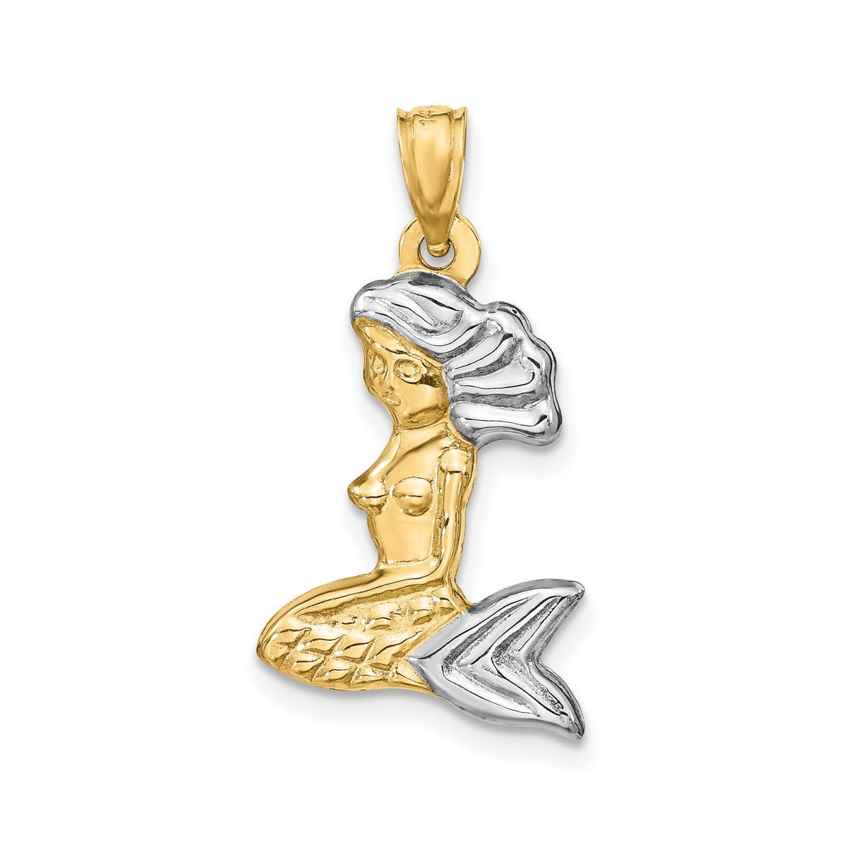 14k Multi-Tone Gold Mermaid Pendant with Rhodium Accents, Ocean Fantasy Theme