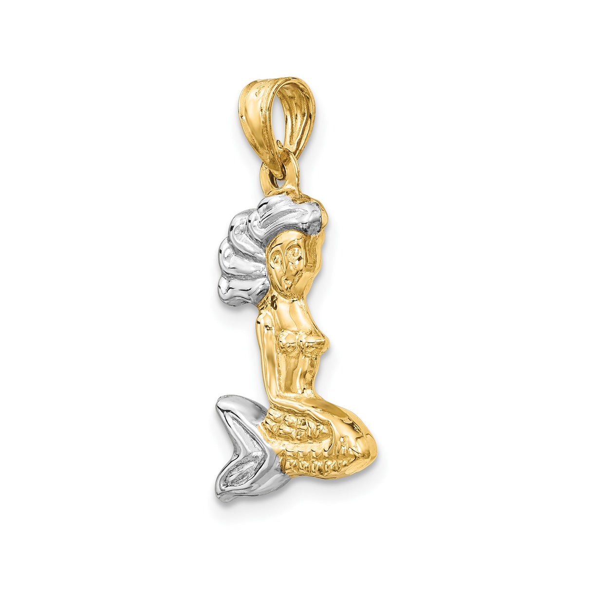 14k Multi-Tone Gold Mermaid Pendant with Rhodium Accents, Ocean Fantasy Theme