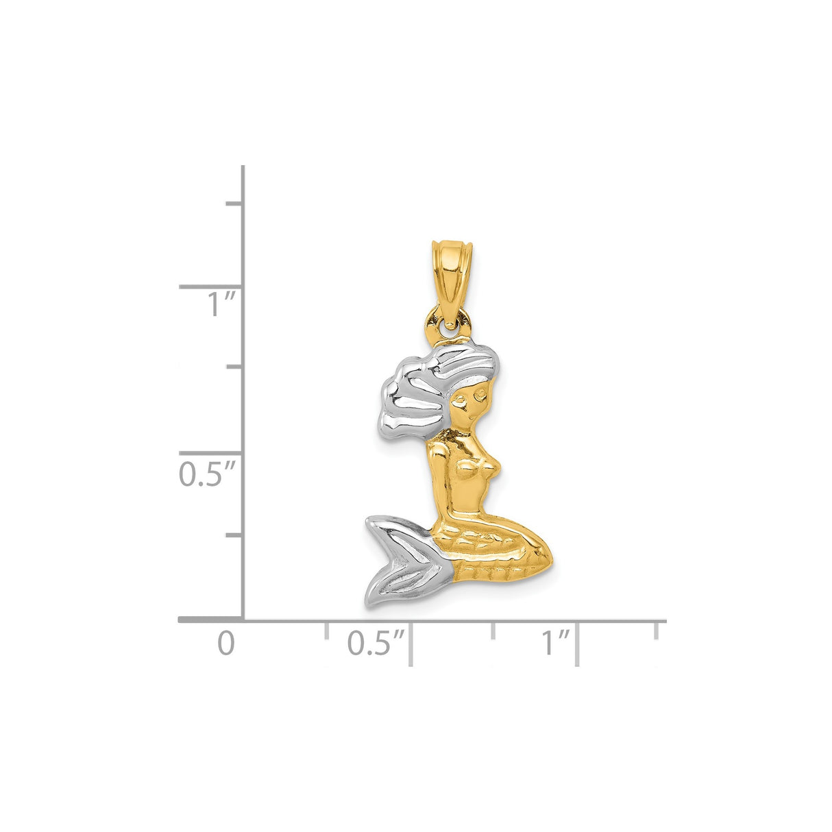 14k Multi-Tone Gold Mermaid Pendant with Rhodium Accents, Ocean Fantasy Theme