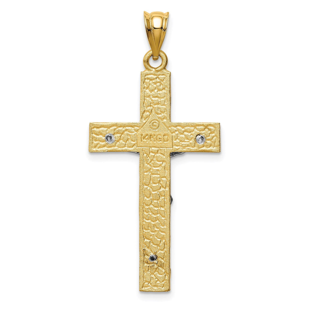 14k Two-Tone Gold Crucifix Cross Pendant, Latin Cross Matte Finish Religious Jewelry