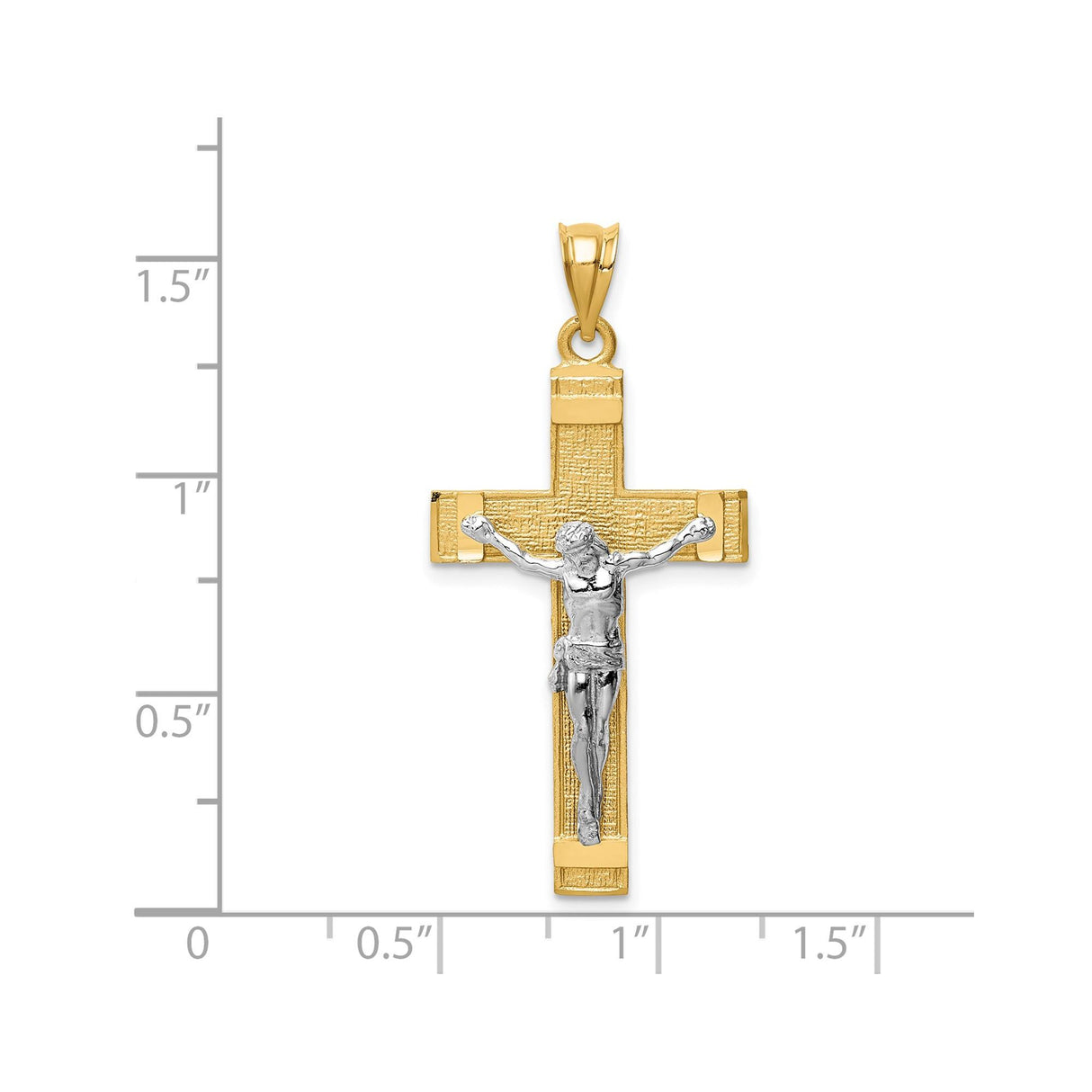 14k Two-Tone Gold Crucifix Cross Pendant, Latin Cross Matte Finish Religious Jewelry