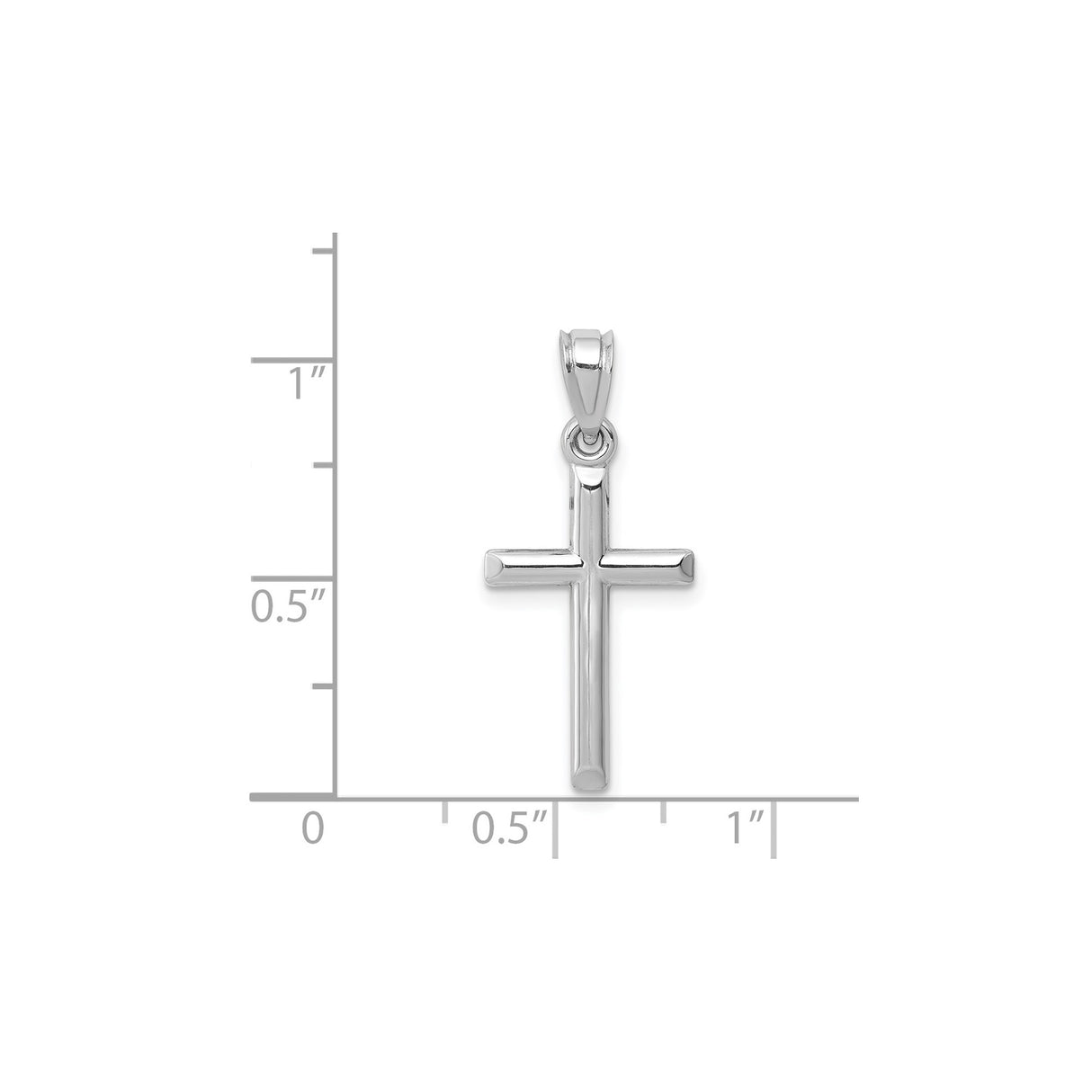14k White Gold Latin Cross Pendant with Hollow Design and Mirror Finish