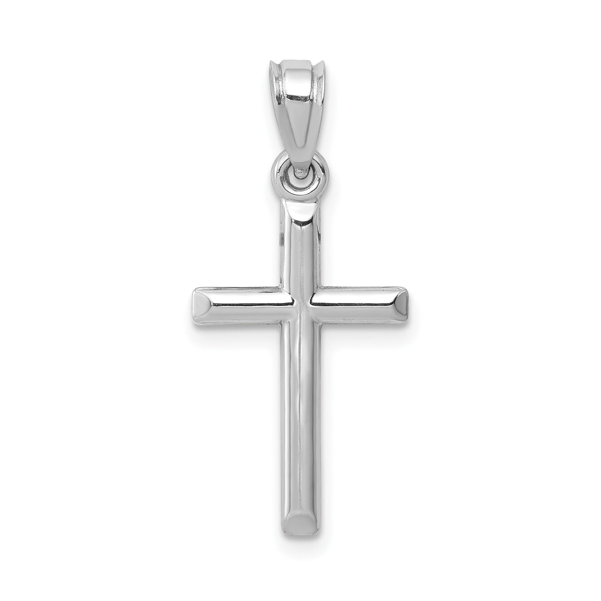 14k White Gold Latin Cross Pendant with Hollow Design and Mirror Finish