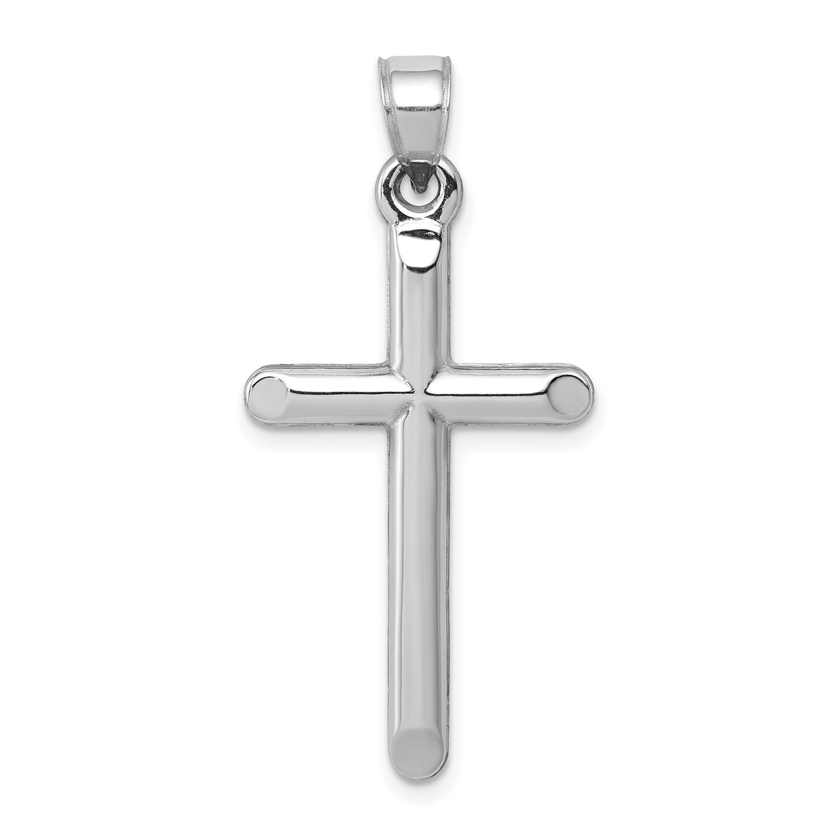 14k White Gold Cross Pendant, Hollow 3D Latin Design with Angled Tips