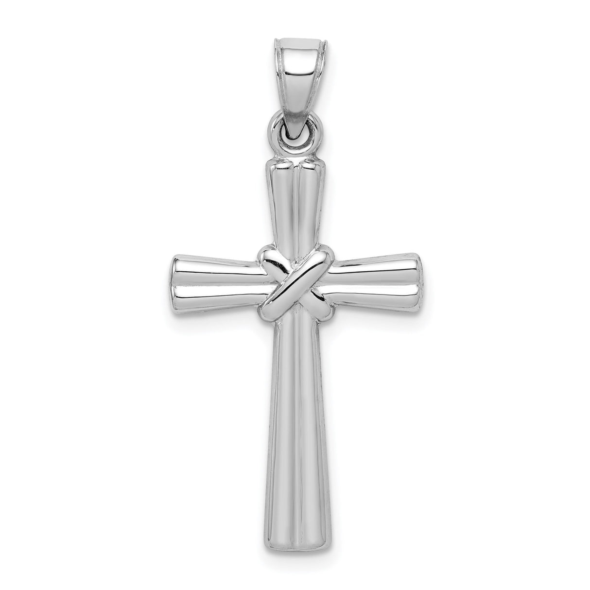 14k White Gold Latin Cross Pendant, High Polish Religious Unisex Charm