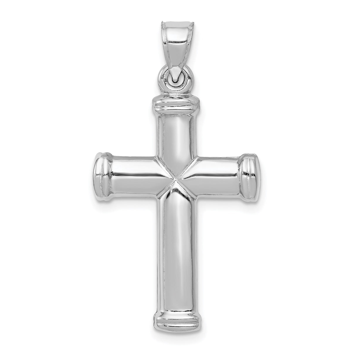14k White Gold Cross Pendant with Capped Ends, Reversible Latin Design, Mirror Finish