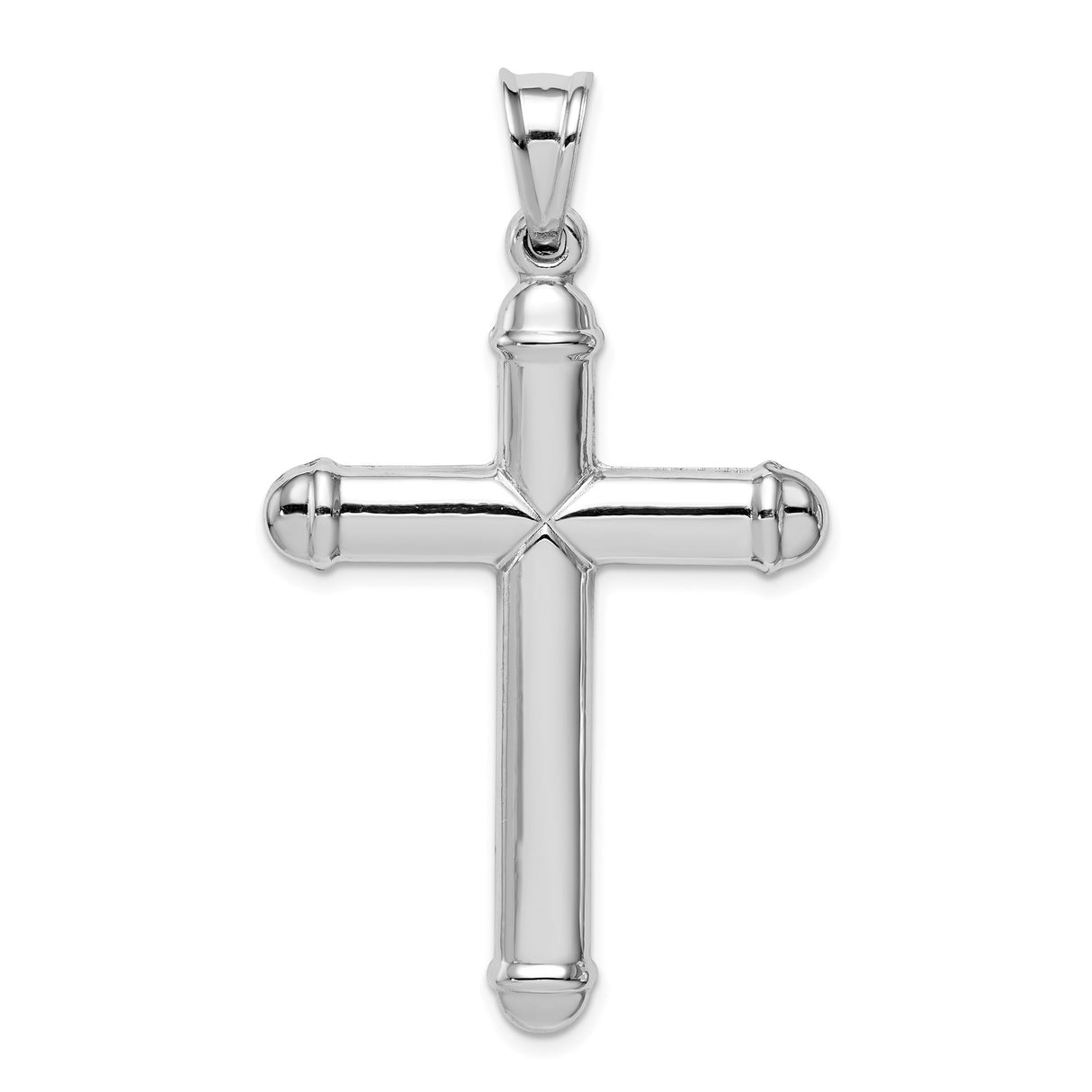 14k White Gold Latin Cross Pendant with Capped Ends and Smooth Tubular Design
