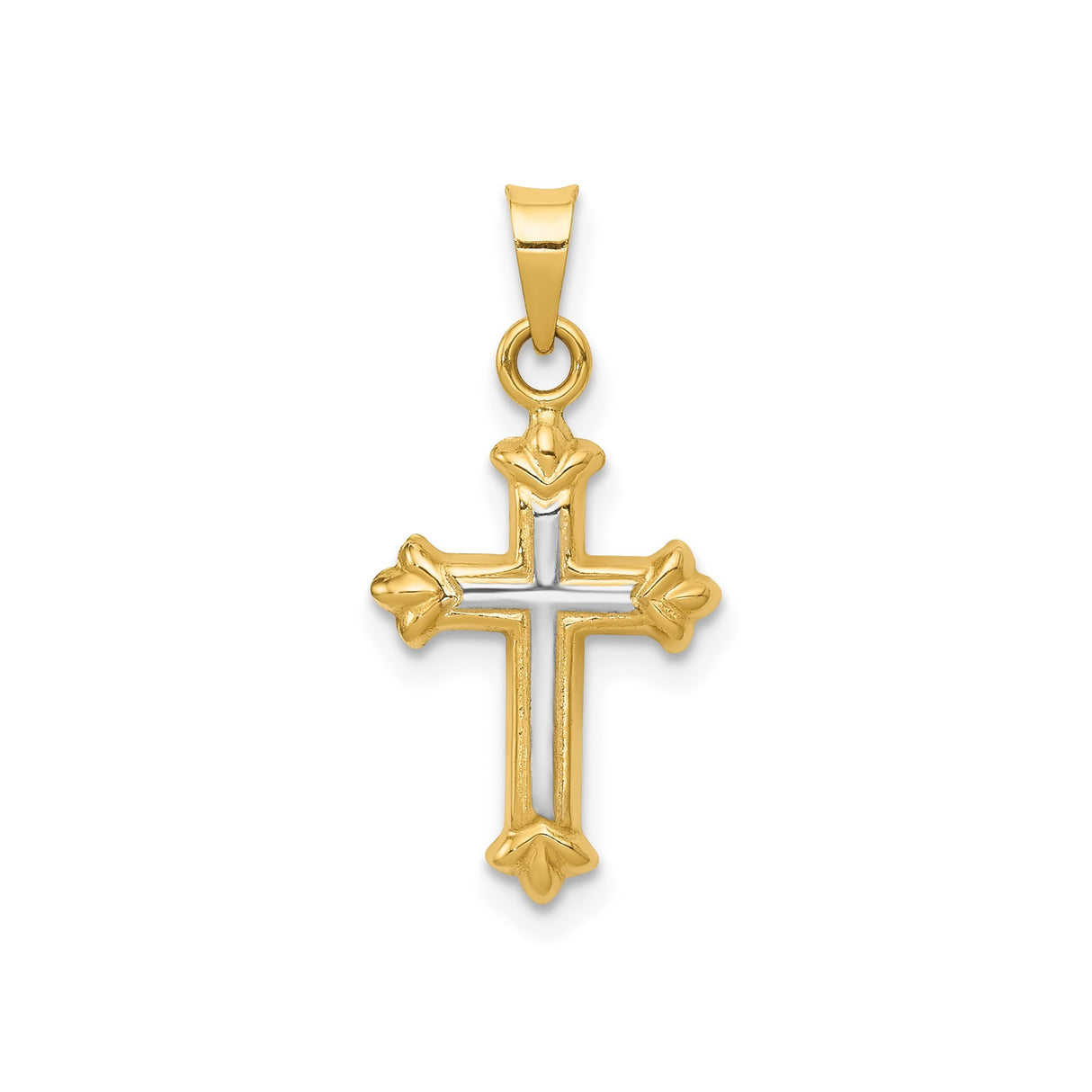 14k Two-Tone Gold Cross Pendant with Fleur de Lis Design