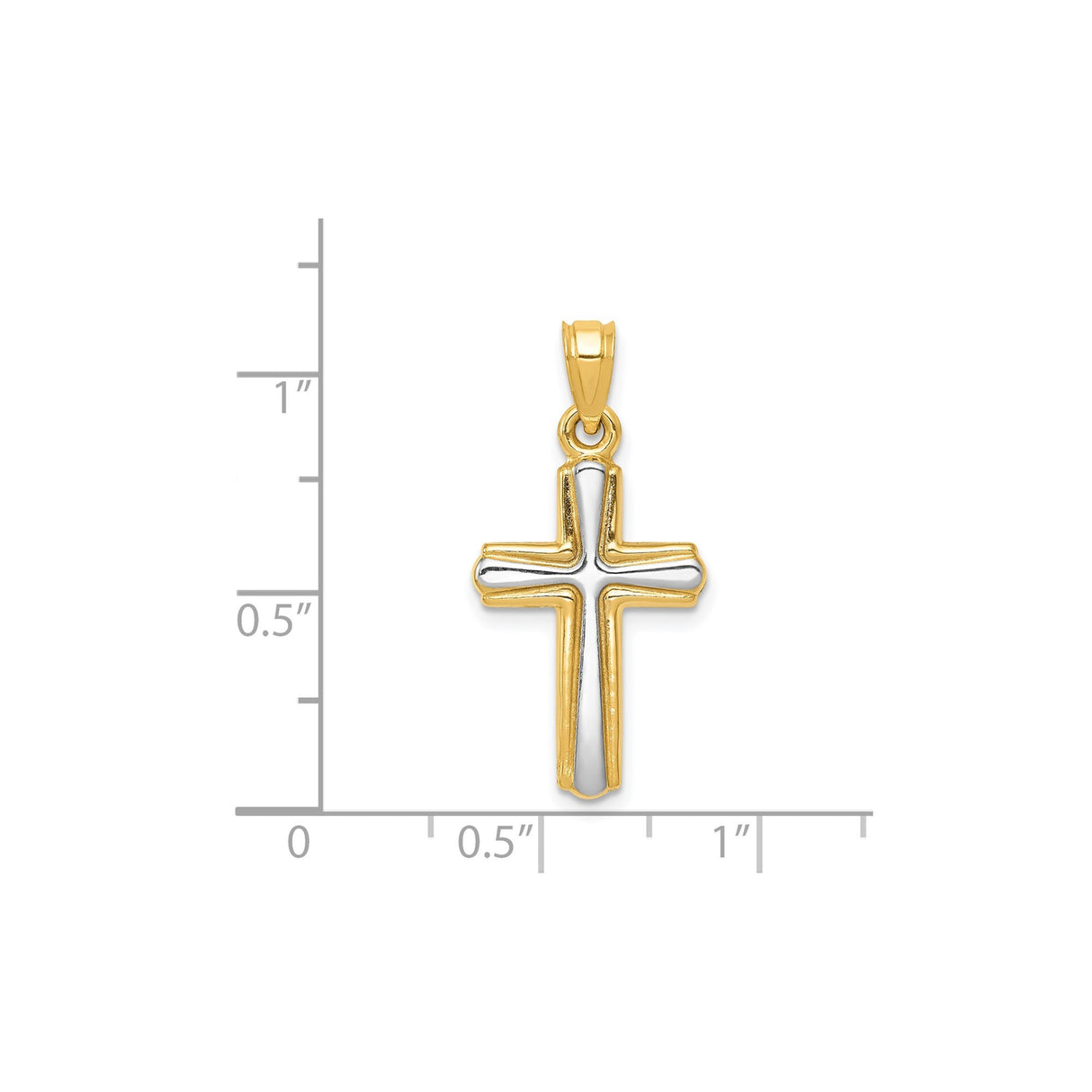 14k Multi-Tone Gold Latin Cross Pendant with Rounded Tips and Polished Bail