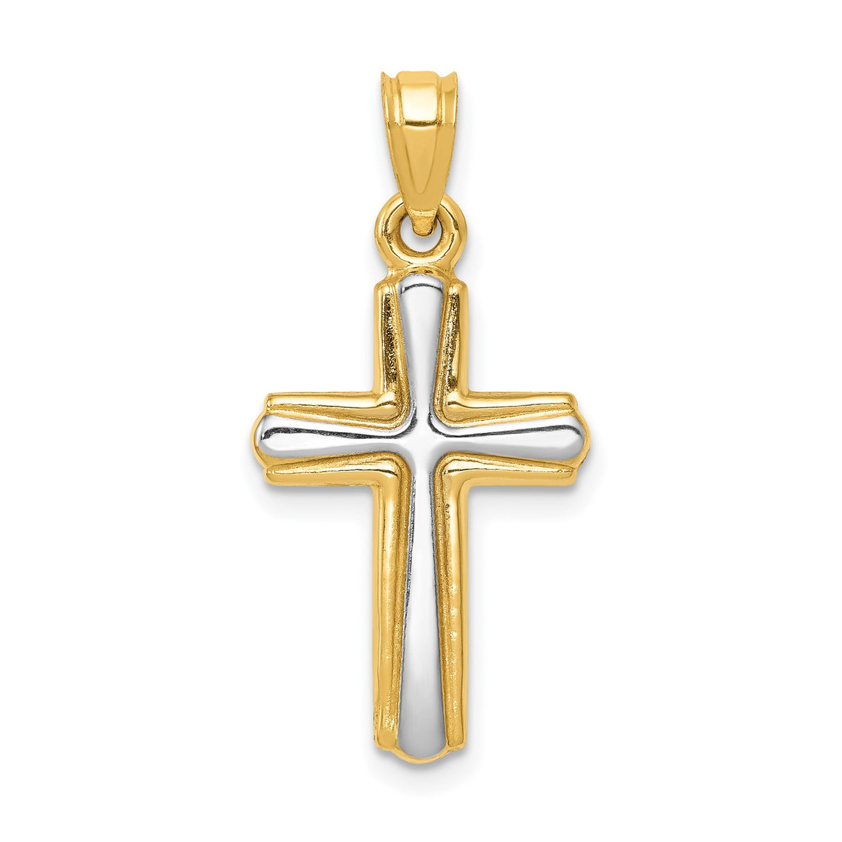 14k Multi-Tone Gold Latin Cross Pendant with Rounded Tips and Polished Bail