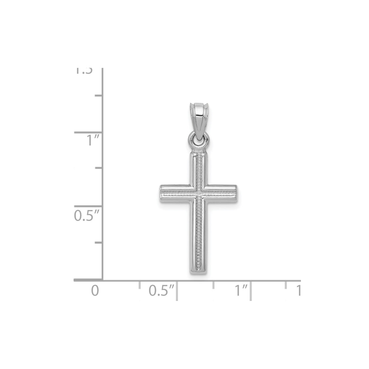 14k White Gold Cross Pendant, Mirror Finish with Milgrain Detailing, Unisex Religious Charm