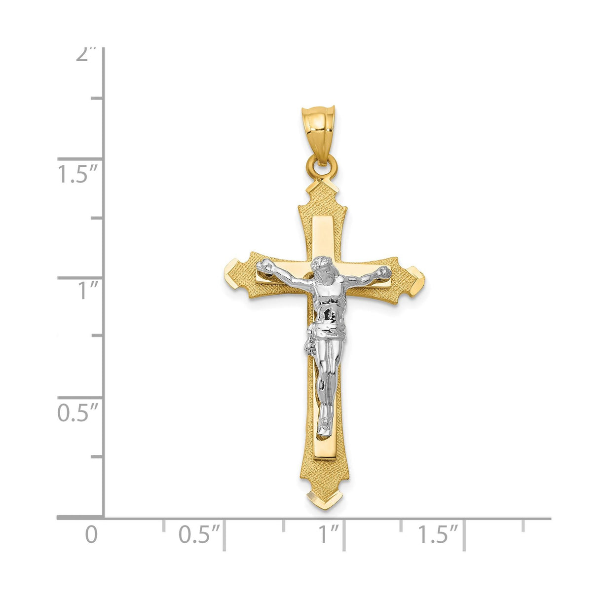 14k Two-Tone Gold Crucifix Pendant, Polished and Matte Patonce Cross with Christ Figure