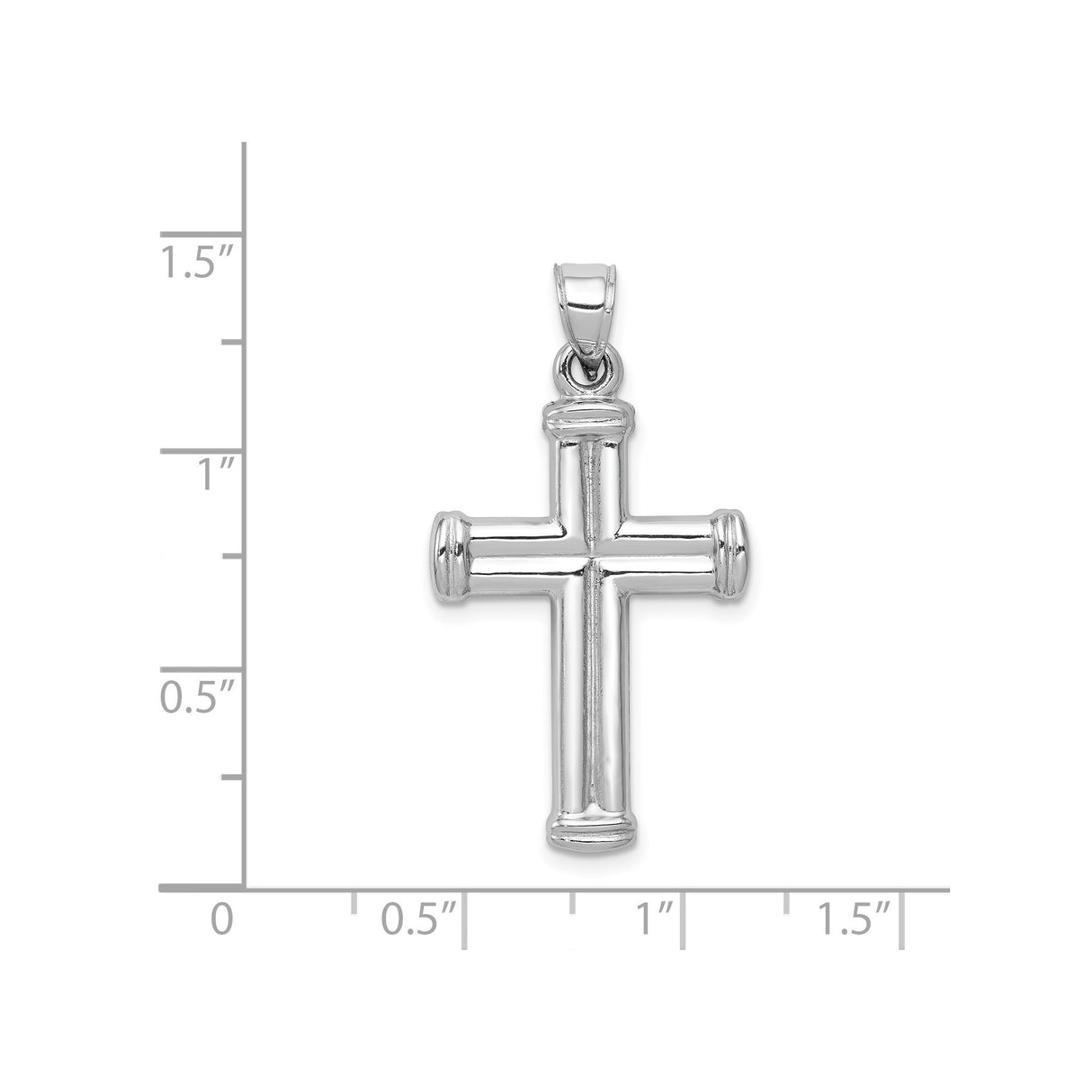 14k White Gold Cross Pendant with Mirror Finish, 3D Latin Style Design for Men and Women
