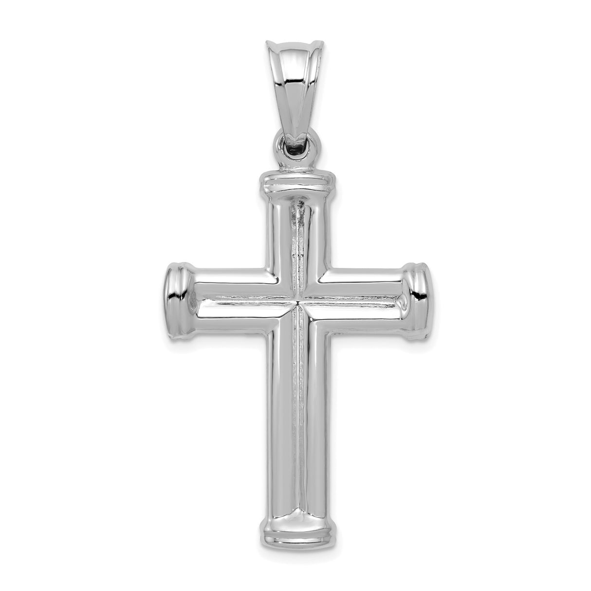 14k White Gold Cross Pendant with Flared Arms and Capped Ends Minimalist Religious Design