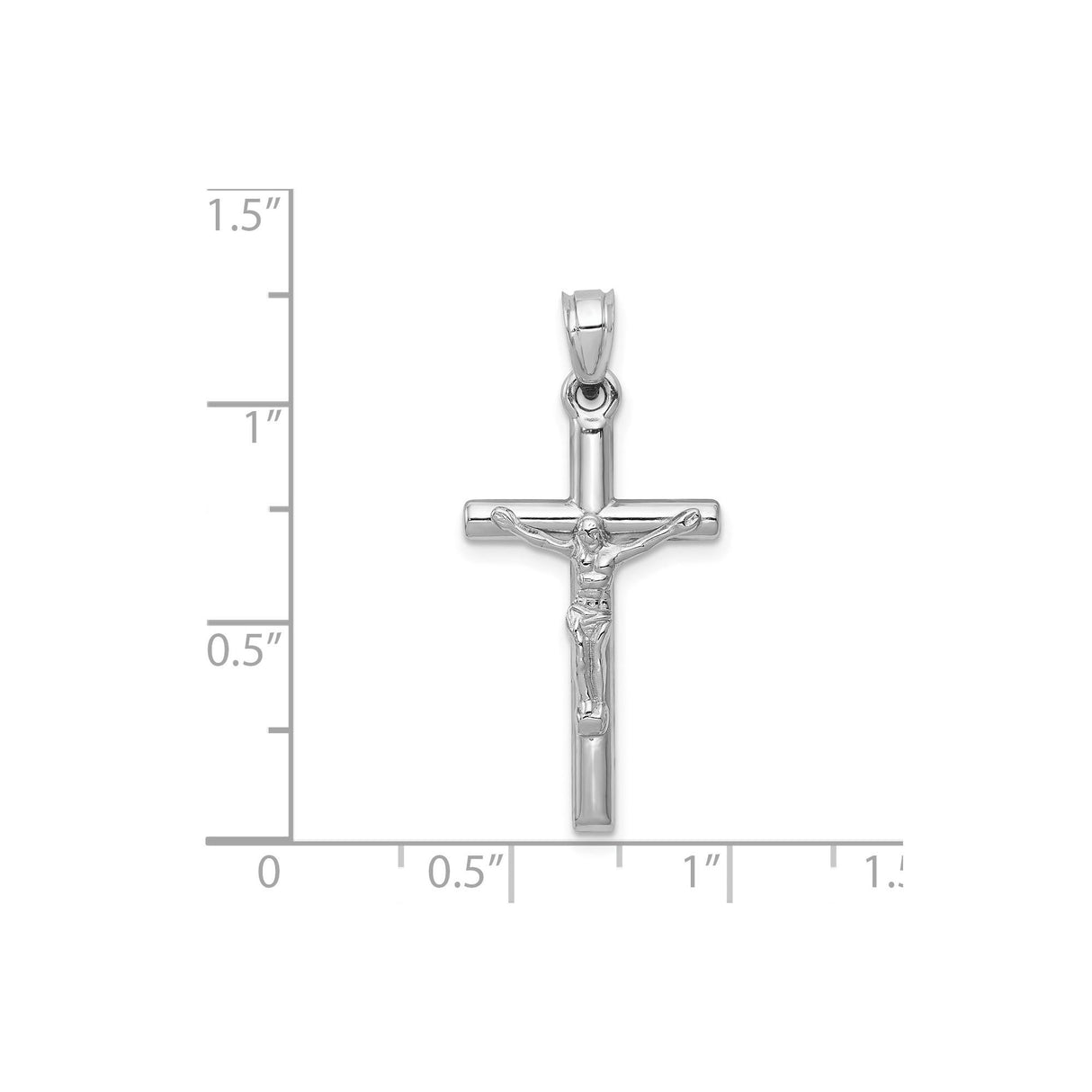 14k White Gold Crucifix Pendant, Latin Cross with Christ, Religious Christian Jewelry