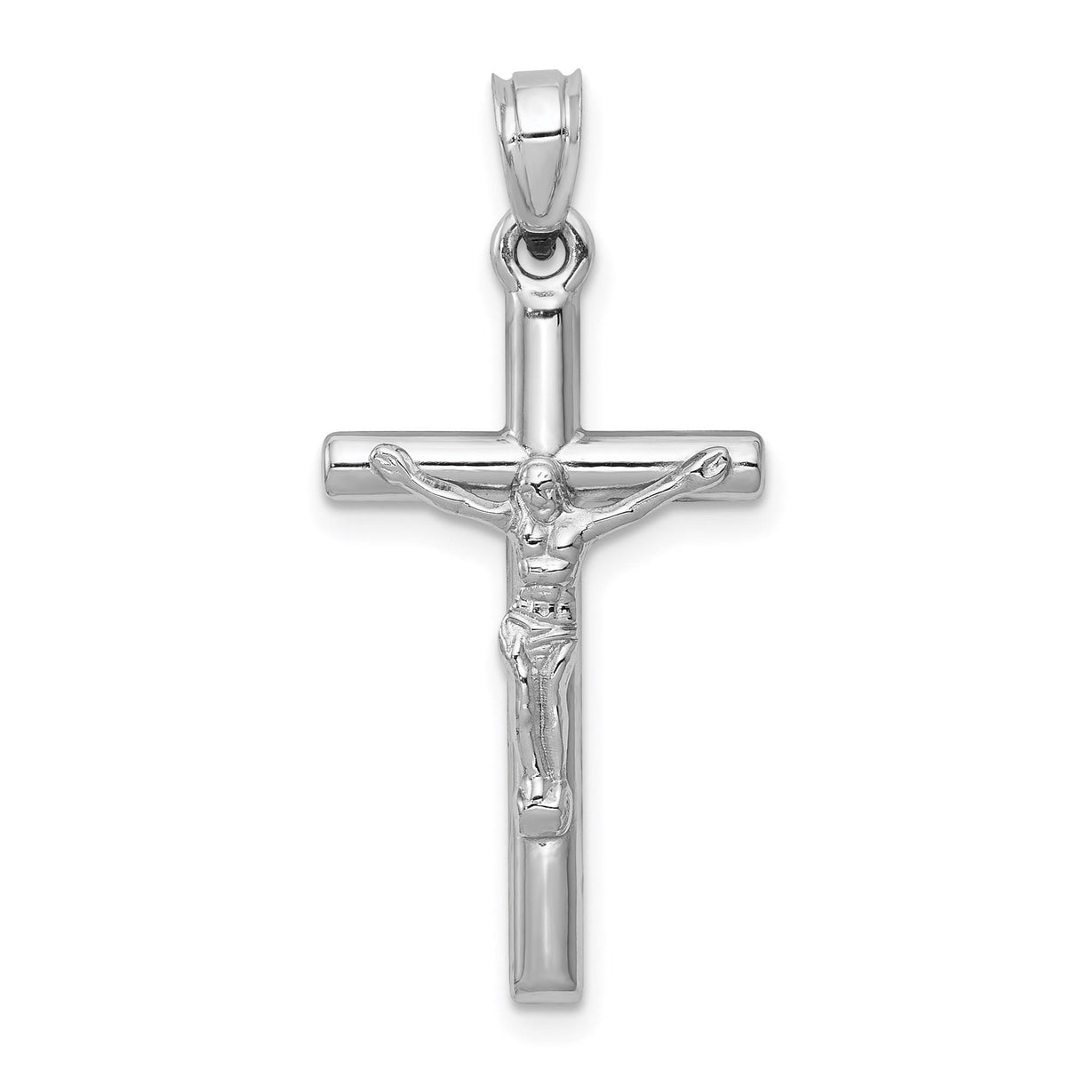 14k White Gold Crucifix Pendant, Latin Cross with Christ, Religious Christian Jewelry