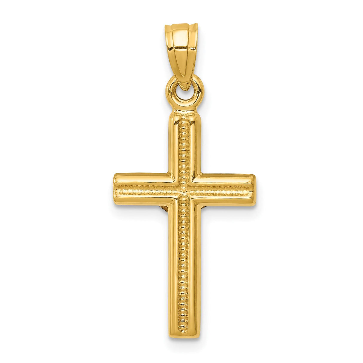 14k Yellow Gold Crucifix Pendant with Textured Jesus on Cross, Religious Charm for Men and Women