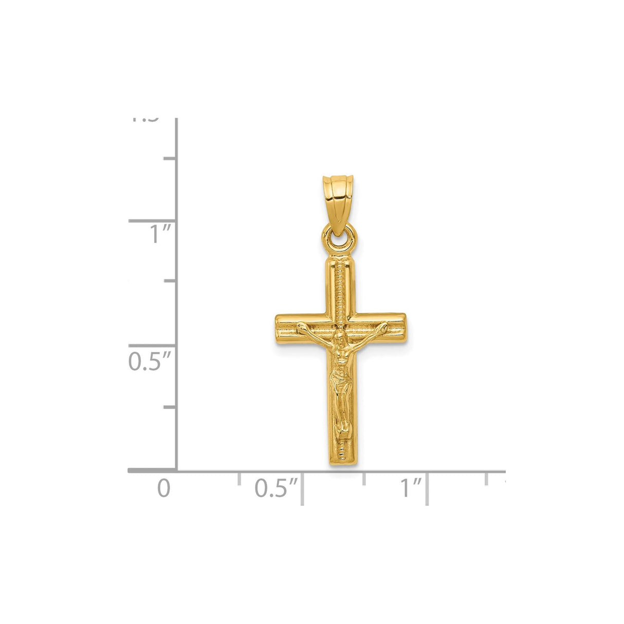 14k Yellow Gold Crucifix Pendant with Textured Jesus on Cross, Religious Charm for Men and Women