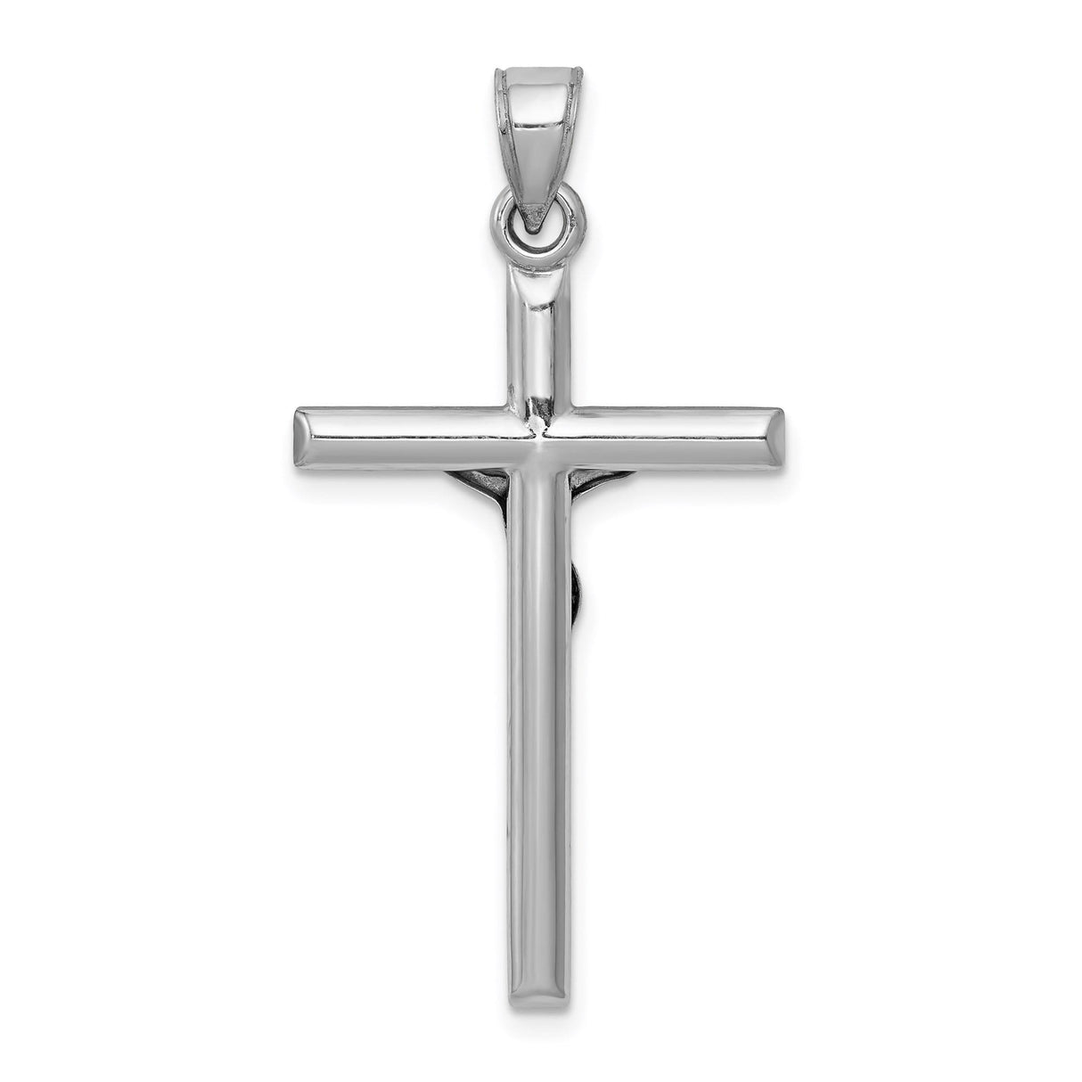 14k White Gold Crucifix Cross Pendant with Sculpted Jesus Figure, Latin Religious Design