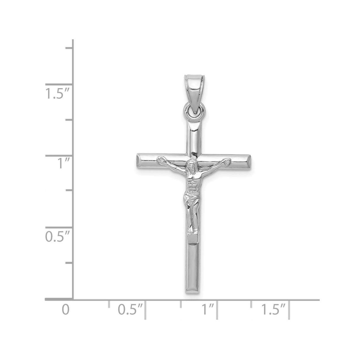 14k White Gold Crucifix Cross Pendant with Sculpted Jesus Figure, Latin Religious Design