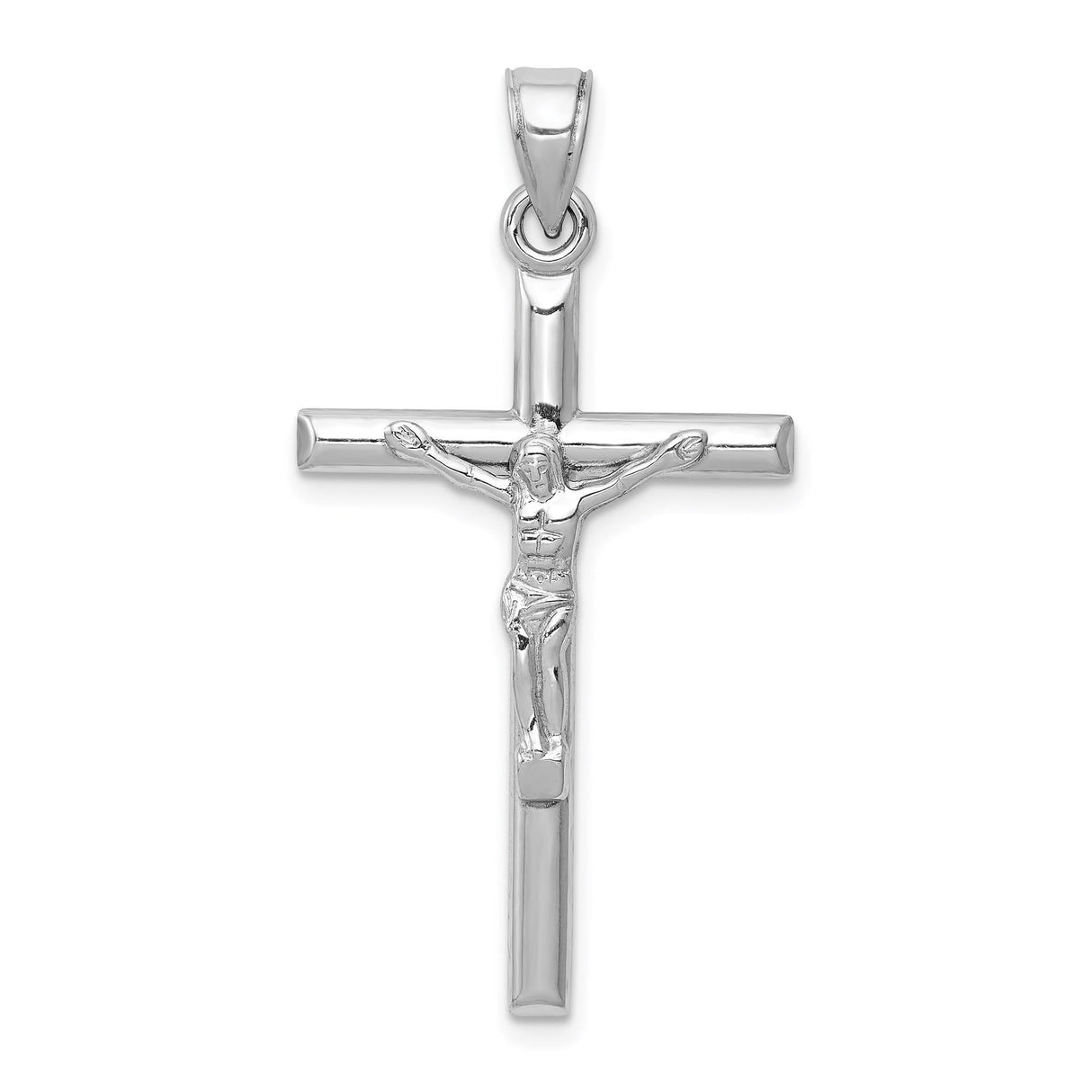 14k White Gold Crucifix Cross Pendant with Sculpted Jesus Figure, Latin Religious Design