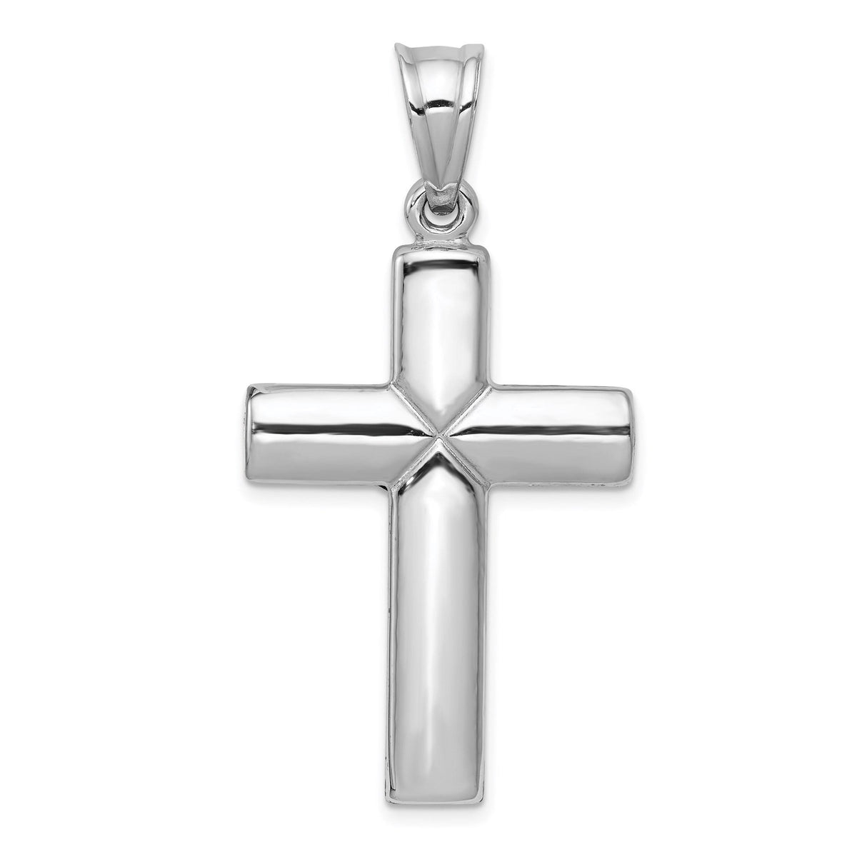 14k White Gold Reversible Latin Crucifix Pendant with Beveled Edge and Mirror Finish