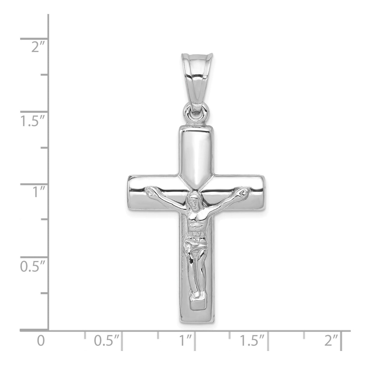 14k White Gold Reversible Latin Crucifix Pendant with Beveled Edge and Mirror Finish