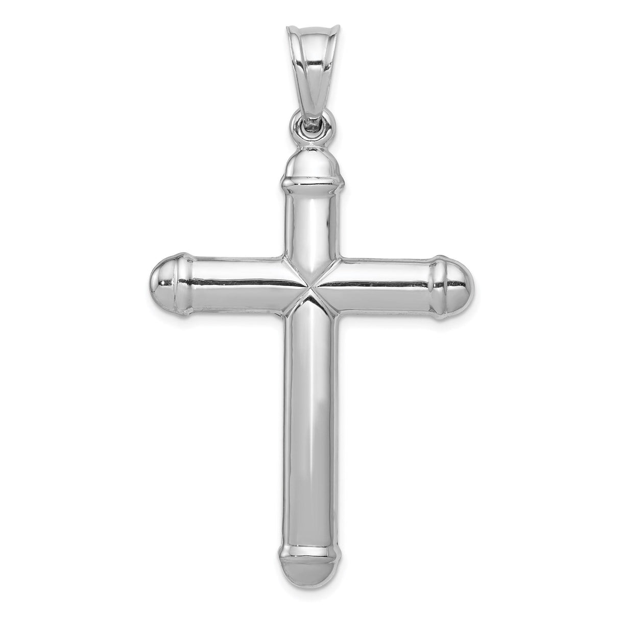 14k White Gold Crucifix Cross Pendant with Capped Ends, Reversible Religious Design